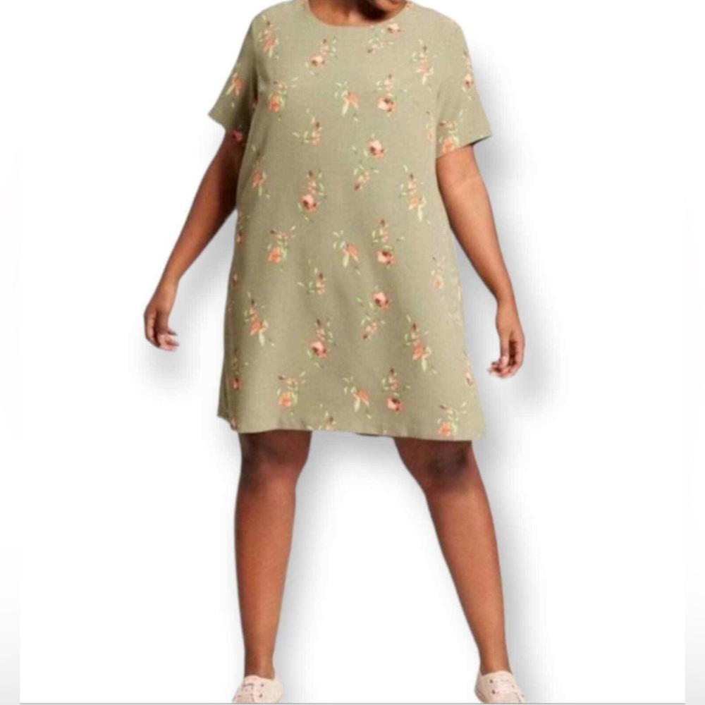 Ava & Viv 1X Green Floral Shift Dress